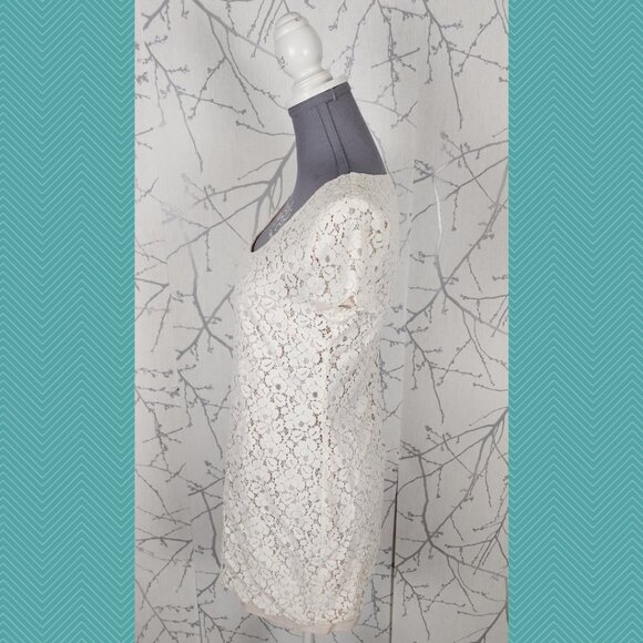 Talula White Ivory Lace Overlay Scoop Neck Sheath Dress - Picture 2 of 4